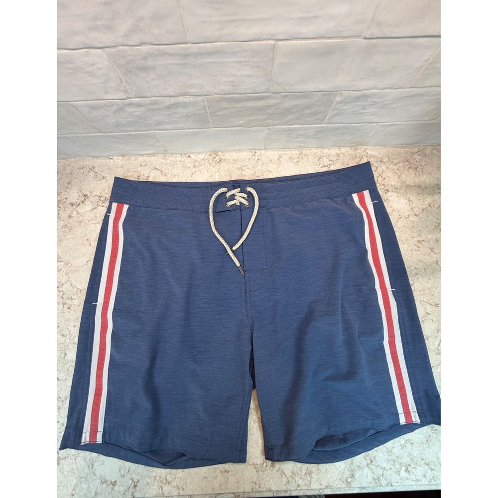 Faherty Brand Mens Board Shorts Blue Red White Stripe Swim Trunks Size 38